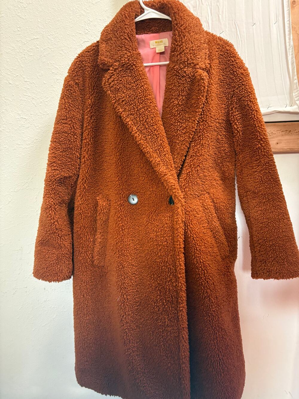 Maeve by Anthropologie teddy coat in a warm rust color, size small.
